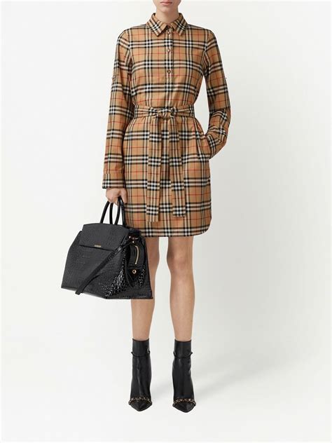 burberry check cotton tie-waist shirt dress|burberry check shirt men's.